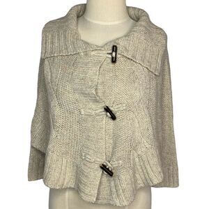 TUCKER + TATE Sweater Poncho Crop Drape Cardigan Wooden Buttons